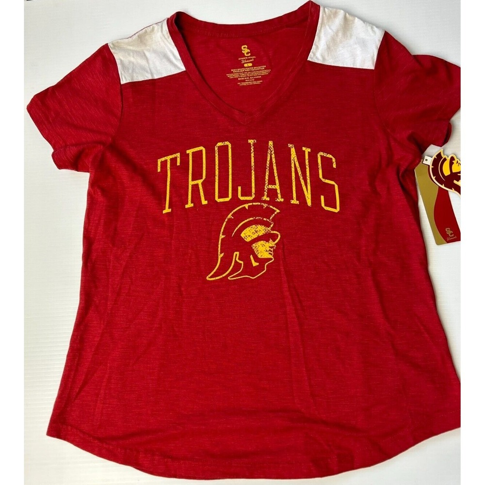 USC Trojans Women's Authentic Apparel Red Logo V-Neck Short Sleeve T-Shirt Sz L